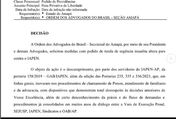 Justiça defere pedido da OAB-AP e suspende portaria que restringia o atendimento da advocacia no IAPEN